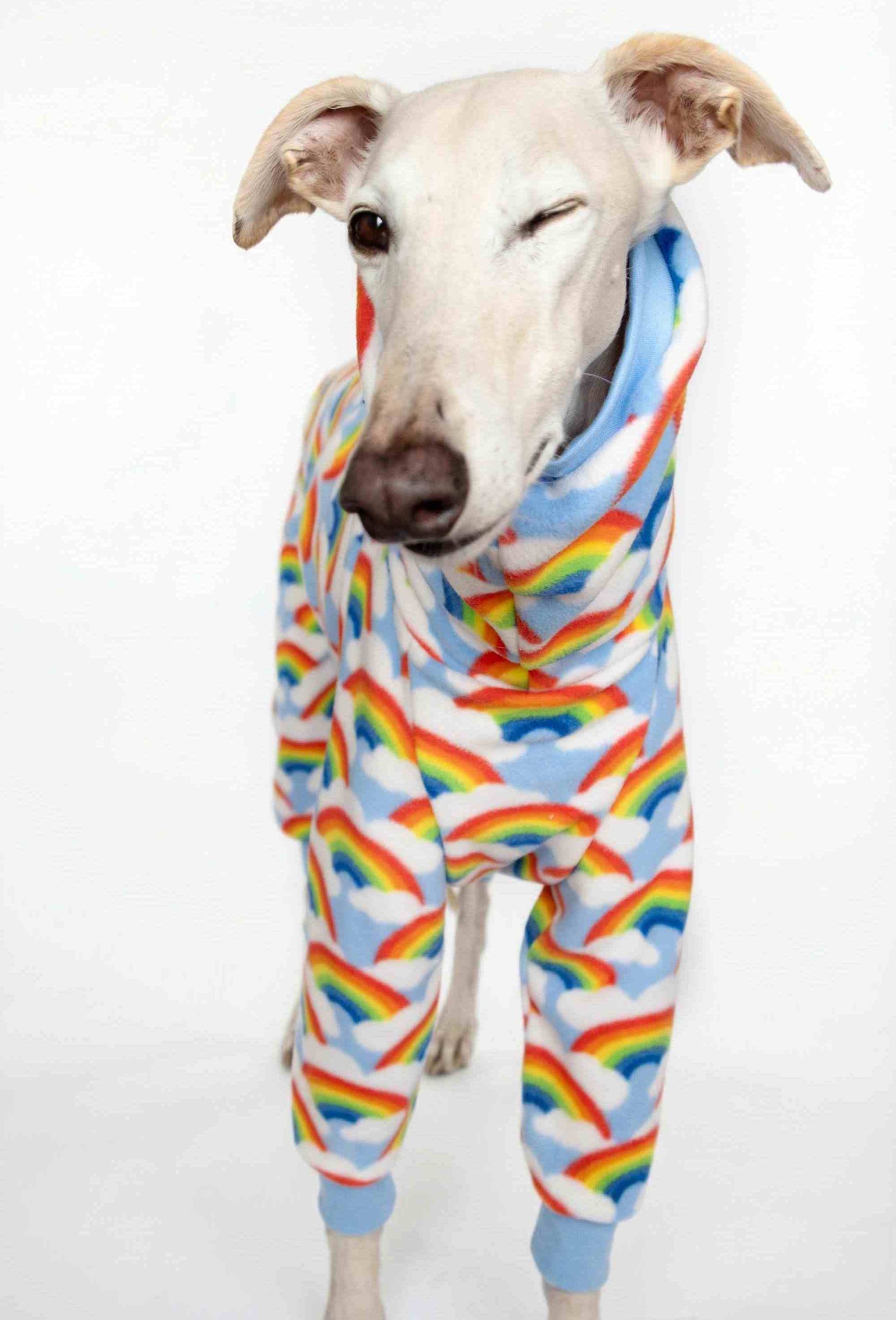 Detalle del cuello alto protector del pijama polar Cielo para galgos frioleros