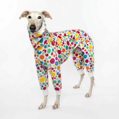 Galgo con pijama polar Confeti Blanco de cuerpo completo, abrigo artesanal cómodo y térmico